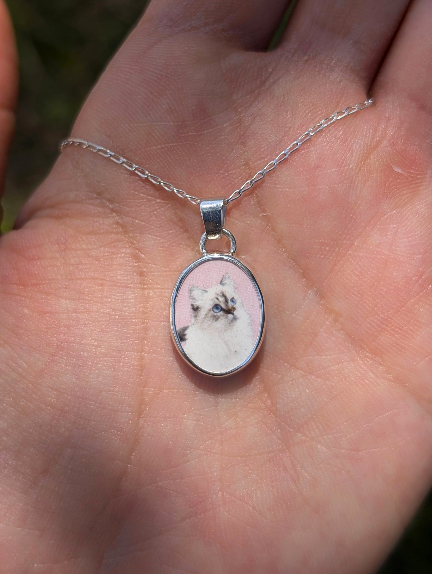 Collier argent image personnalisée chat