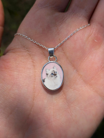 Collier argent image personnalisée chat