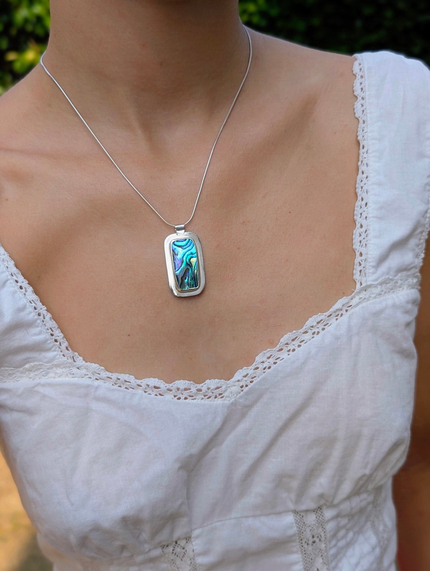 Pendentif nacre abalone rectangulaire